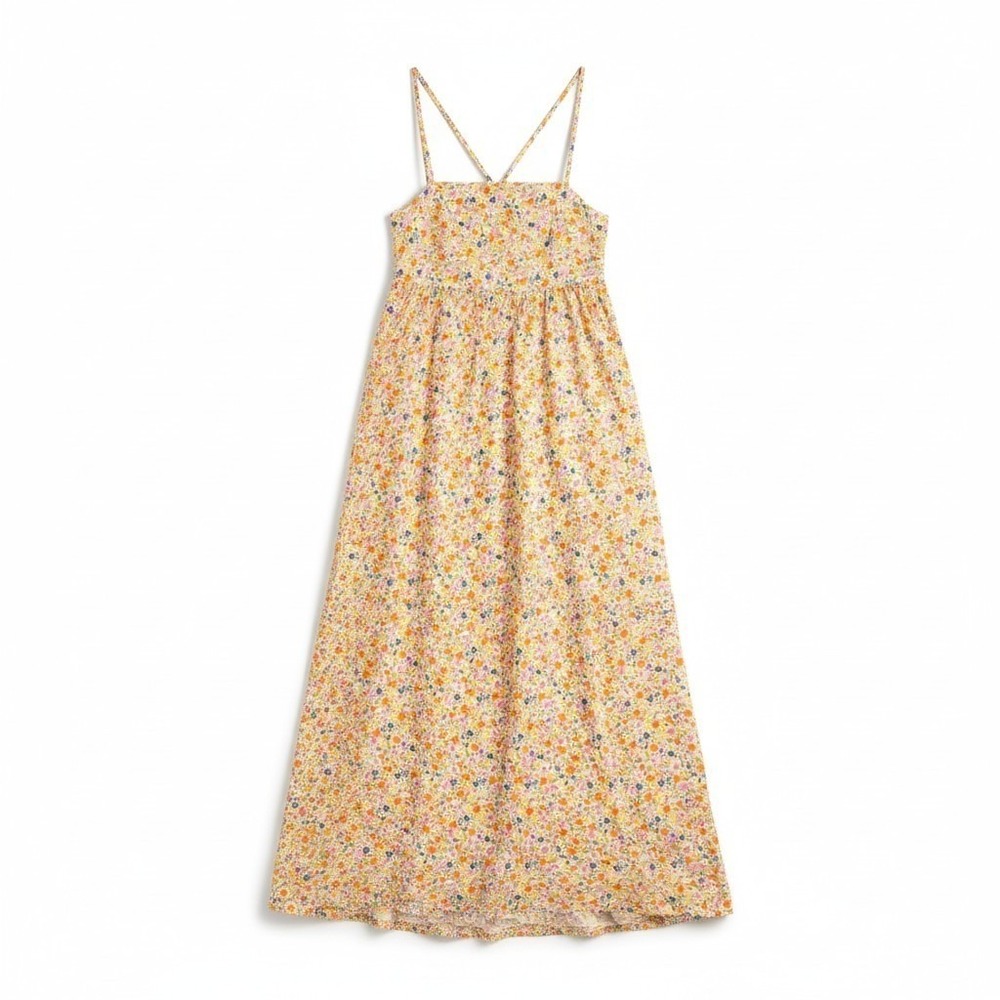 DeFacto Floral Cotton Maxi Dress Orange Pink Yellow Ditsy Print Size 40 US 8-10